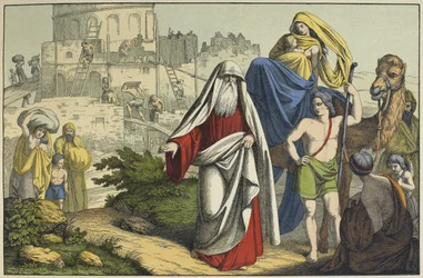 Budowa wieży Babel, ilustracja z Testamentu Lancien, wyd. Jakob Ferdinand Schreiber, Esslingen (kolorystyka)