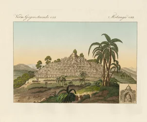 Świątynia Buddy Borobudur na Jawie (kolorowy grawerunek)