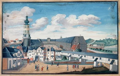 Widok na Weimar z zamkiem Wilhelmsburg