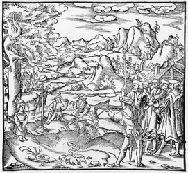William Tell, ilustracja z Cosmographie Universelle autorstwa Sebastiena Munstera (1488-1552) Bazylea, opublikowana 1559