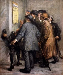 I wojna światowa (1914 - 1918): Austriacy czytają zestawienie operacji wojennych, -w „”Jugend””
