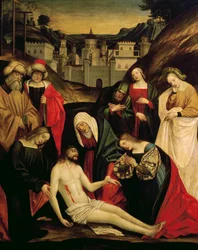Opłakiwanie zmarłego Chrystusa, ok. 1520, obraz Gerolamo Giovenone (1486 lub 1487-1555), olej na desce, Włochy