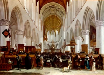 Wnętrze kościoła. Obraz Gerrita Berckheyde (1638-1698), holenderskiego malarza. Londyn, Galeria Narodowa