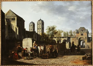 Publiczna fontanna i kościół św. Gereona w Kolonii, ok. 1670 (olej na drewnie)