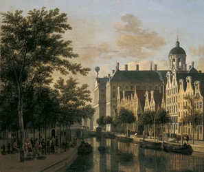 Nieuwezijds Voorburgwal z targiem kwiatowym, Amsterdam