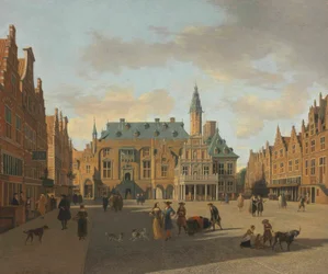 Grote Markt i ratusz w Haarlem, widziane od wschodu