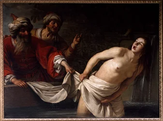 Zuzanna w kąpieli - Obraz Gherarda delle Notti (Gerrita van Honthorsta) (1590-1656), 1655, Sun., 157x213 cm, Rzym, Galleria Borghese