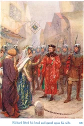 „Richard podniósł głowę i spojrzał na swoją żonę”, ilustracja z „Opowieści Szekspira o angielskich królach”, opublikowanych przez George Harrap & Son