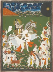 Maharana Bhim Singh w procesji, ok. 1820 (nieprzezroczysta akwarela i złoto na papierze)