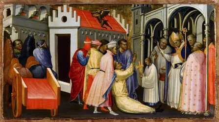Św. Hugo z Avalonu (1140-1200) lub Św. Tempera na panelu - 28,4x50,4 -