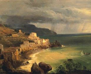 Burza na wybrzeżu Amalfi i w Zatoce Neapolitańskiej, autorstwa Giacinta Gigantego (1806-1876), Włochy