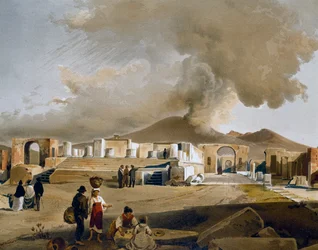 Widok Forum i Świątyni Jowisza w Pompejach, ilustracja Giacinto Gigante (1806-1876) z Domów i pomników w Pompejach, Fausto i Felice Niccolini