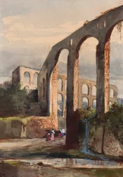 Kobiety pod rzymskim akweduktem w Maddaloni, z dodatkami uczennicy Borbone, prawdopodobnie księżnej Marii Annunziata di Borbone (1843-1871) (ołówek, wc i gwasz na papierze)