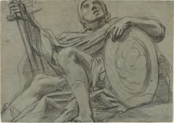 Siedzący wojownik trzymający miecz i tarczę [rekto]