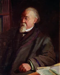 Portret Cesare Lombroso (1835-1909), włoskiego kryminologa i antropologa Obraz Giacomo Grosso (1860-1938) Debiut XX-wiecznego Turin Museo di Antropologia Criminale - Portret Cesare Lombroso (1835-1909), włoskiego antropologa w terenie