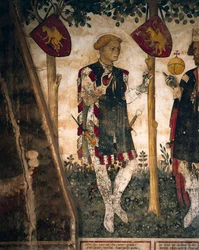 Valerano i Tomasz III z Saluzzo, fragment fresków w Sali Baronów, ok. 1410-1430 (fresk)