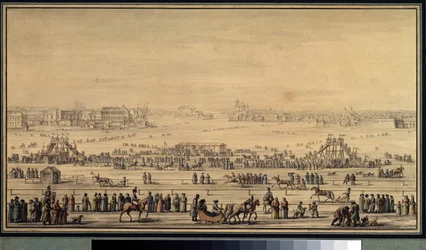 Shakes Escapes ślizgający się po Newie w Sankt Petersburgu, ok. 1800 r. (akwarela na papierze)