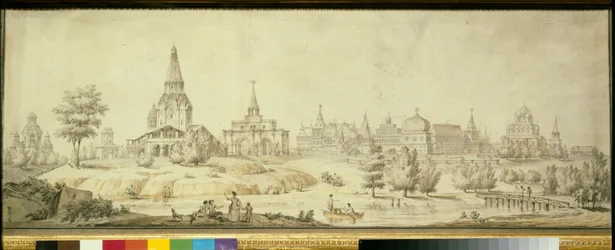 Widok dzielnicy Kołomienskoje w Moskwie, po lewej cerkiew Wniebowstąpienia - Dzieło Giacomo Antonio Domenico Quarenghi (1744-1817)