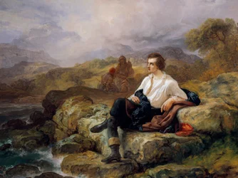 Lord Byron (1788-1824) na brzegu morza helleńskiego, autorstwa Giacoma Trecourta (1812-1882)