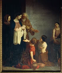 Obraz Giacomo Trecourta (1812-1882) przedstawiający Narodzenia Najświętszej Marii Panny, olej na płótnie