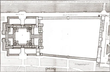Ogólny plan zgodny z projektem Bernina dla Luwru i Tuileries w „Architekturze Francoise” autorstwa Jacques-Francois Blondela