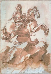 Szkic do Ludwika XIV na koniu autorstwa Gian Lorenzo Berniniego (1598-1680), rysunek piórem i atramentem