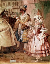 Weneckie maski Fragment fresku Giandomenico Tiepolo (1727-1804) XVIII-wieczna Vicenza, Villa Valmarana
