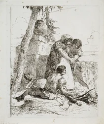 Magik wskazujący płonącą głowę dwóm młodzieńcom, c. 1740