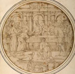Eucharystia (pióro i brązowy tusz na papierze)