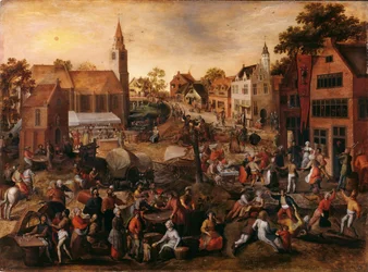 Jarmark wiejski w Saint-Joris (olej na desce)