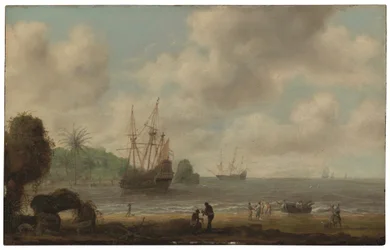 Holenderski transatlantyk Amsterdam przed brazylijskim wybrzeżem (olej na płycie)