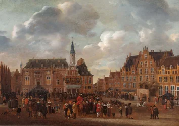 Ogłoszenie traktatu pokojowego w Münster w 1648 r. z balkonu ratusza w Haarlemie