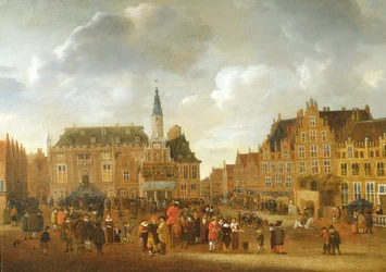 Ogłoszenie traktatu pokojowego w Munster w 1648 r. z balkonu ratusza w Haarlemie