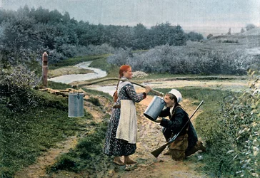 Myśliwy pije drinka młodej kobiecie, Rosja, ok. 1890 r.