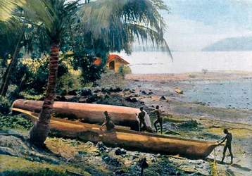 Budowa kajaków, Wyspy Andaman i Nicobar, Ocean Indyjski, ok. 1890 r.