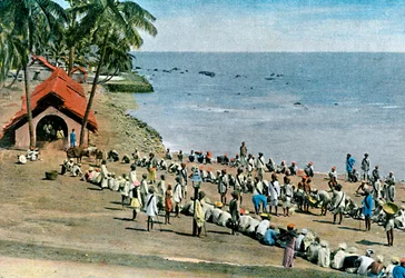Gminny wiejski posiłek, Wyspy Andaman i Nicobar, Ocean Indyjski, ok. 1890 r.