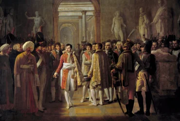 Cesarz Napoleon I (1769-1821) przyjmuje deputowanych armii po swojej koronacji, 8 grudnia