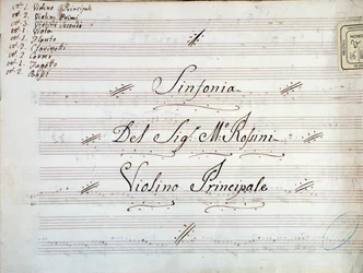 Fragment pierwszej strony partytury skrzypcowej do symfonii Gioacchino Rossiniego
