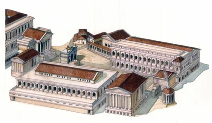 Roman antiquite: odtworzenie rzymskiego forum (foro romano) w czasach cesarza Augusta (Caius Julius Caesar Octavianus Augustus) (63 p.n.e.-14 n.e.).
