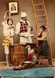 Dzieci jedzą spaghetti rękami, Neapol, ok. 1865 (druk na papierze o podwójnej gramaturze)