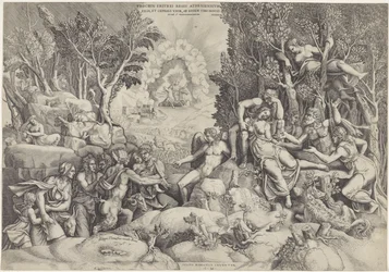 Cephalus en de Bosgoden między dood van Procris Procrinus króla Aten / Córka i żona Kefalosa, przez tego samego męża nieświadomie (tytuł na obiekcie)