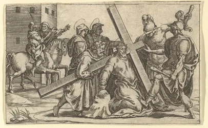 Matka Boska Bolesna: Chrystus niosący krzyż, jeden z dziewięciu okolicznych przedziałów f..., do 1575 r.