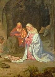 د شپونانو عبادت، د سپېڅلې کورنۍ تفصیل، c.1510 (پینل) (تفصیل 68685) پولی