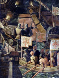 Bitwa morska między Florencją a Pizą. Szczegół. Sufit w salonie w stylu Cinquecento. Manierystyczny obraz Giorgio Vasariego (1511-1574) z 1565 roku. Palazzo Vecchio (Palazzo della Signoria) Florencja 1097.1