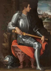 Portret Alessandro de Medici (1511-1537) w zbroi (Portret Alessandro de Medici w zbroi) - Obraz Giorgio Vasari (1511-1574), olej na płótnie