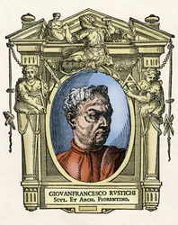 Portret Giovana Francesco RUSTICI (1474 - 1554) Włoski rzeźbiarz i architekt. Grawerowanie przysmaku „Życie najwybitniejszych malarzy, rzeźbiarzy i architektów” (Le Vite de