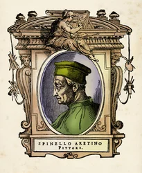 Portret Spinello Aretino (ne Spinello di Luca Spinelli) (1350-1410) Rycina z "Żywotów" Giorgio Vasariego (1511-1574) 1568 r.