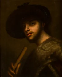 Portret mężczyzny z fajką lub fletem, ok. 1497-1510 (olej na płótnie)