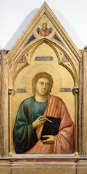 Św. Jan Ewangelista, fragment z Poliptyku Badia, ok. 1300, autorstwa Giotto (1267-1337), tempera na desce, 91x334 cm