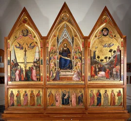 Tryptyk Stefaneschi, front, ok. 1320, autorstwa Giotto (1267-1337), tempera na desce, centralny panel 178x89 cm